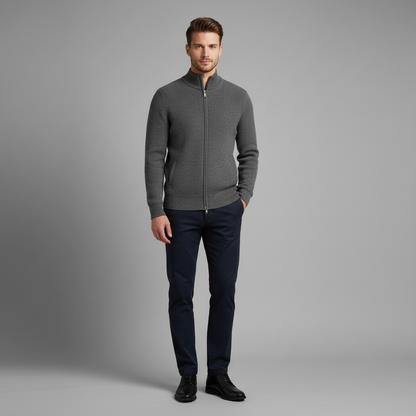 Cardigan Uomo Elegante Slim Fit con Cerniera | Maglia a Coste