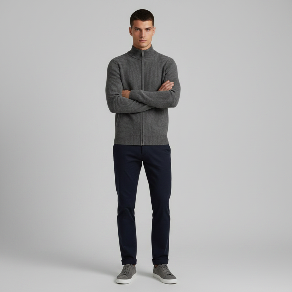 Cardigan Uomo Elegante Slim Fit con Cerniera | Maglia a Coste