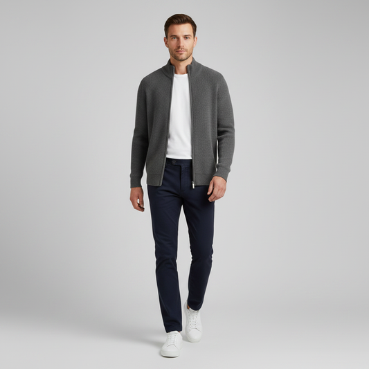 Cardigan Uomo Elegante Slim Fit con Cerniera | Maglia a Coste