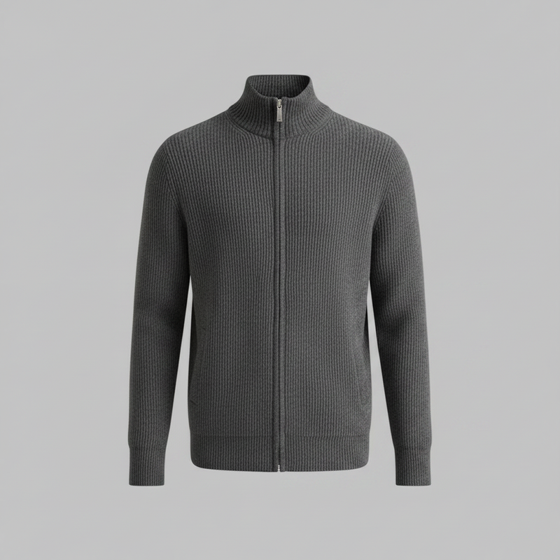 Cardigan Uomo Elegante Slim Fit con Cerniera | Maglia a Coste