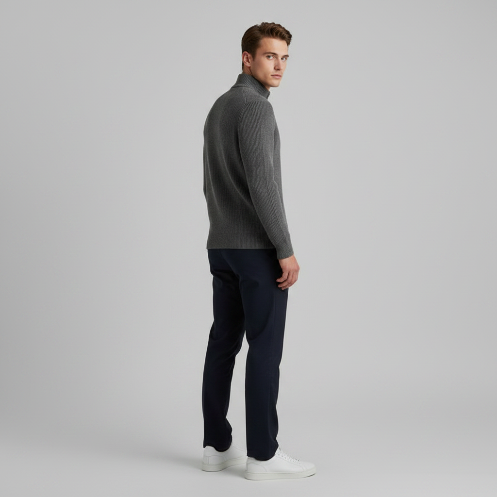 Cardigan Uomo Elegante Slim Fit con Cerniera | Maglia a Coste
