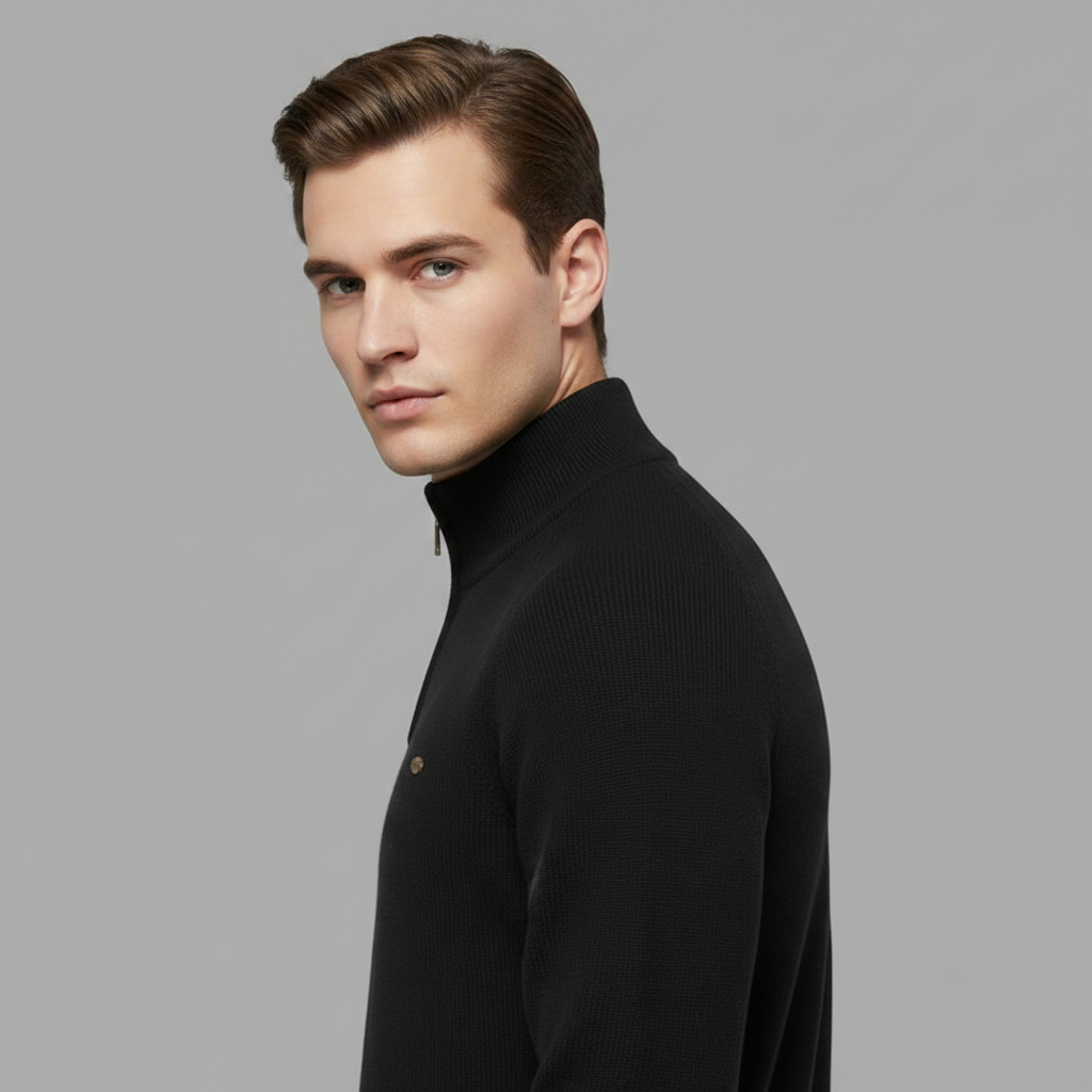 Maglione Nero Slim Fit Mezza Zip Uomo | Pullover Elegante