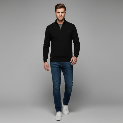 Maglione Nero Slim Fit Mezza Zip Uomo | Pullover Elegante