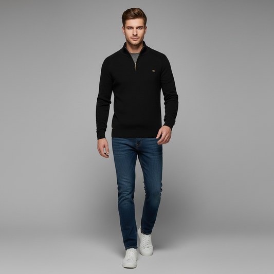 Maglione Nero Slim Fit Mezza Zip Uomo | Pullover Elegante