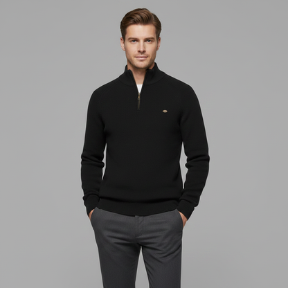 Maglione Nero Slim Fit Mezza Zip Uomo | Pullover Elegante