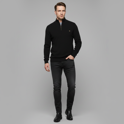 Maglione Nero Slim Fit Mezza Zip Uomo | Pullover Elegante