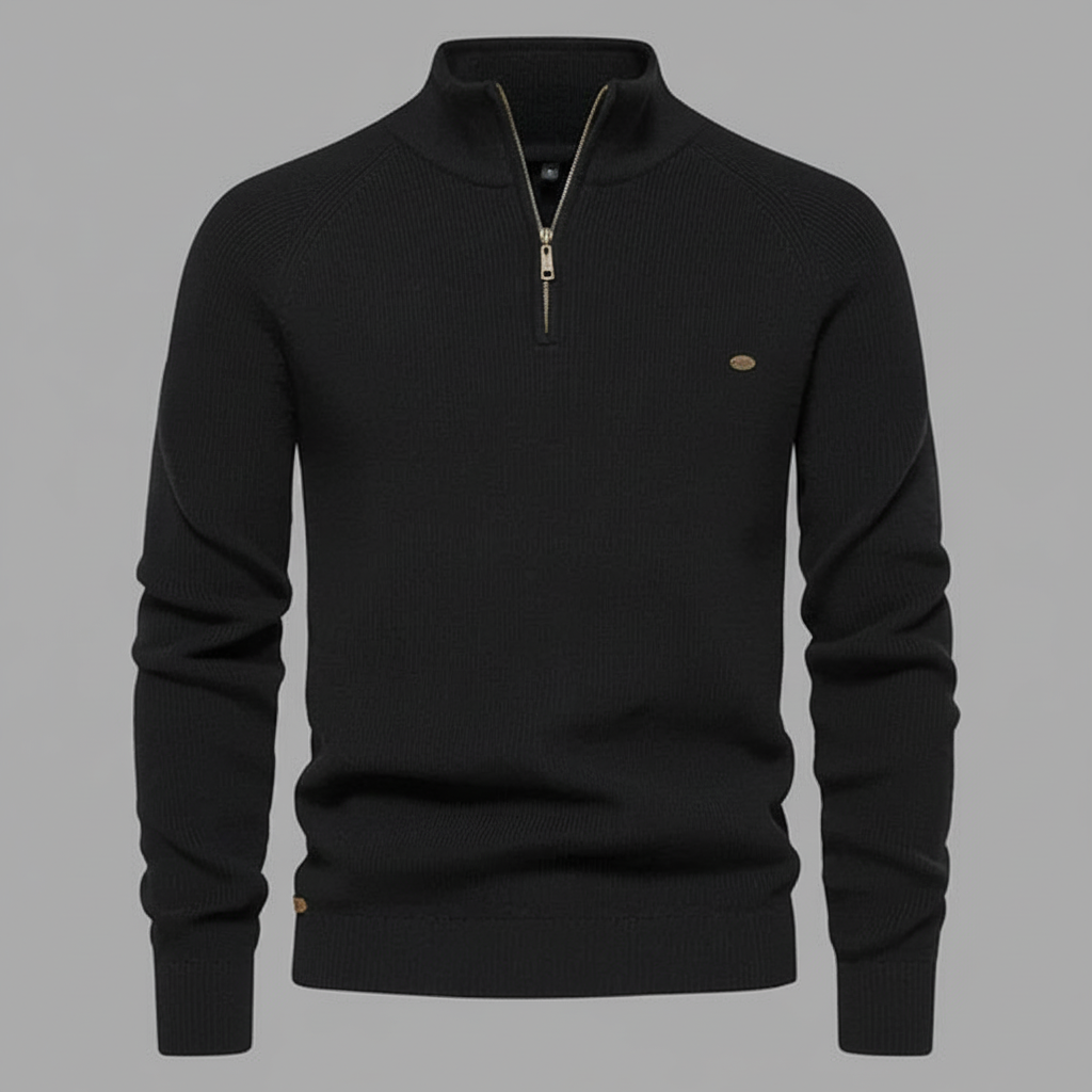 Maglione Nero Slim Fit Mezza Zip Uomo | Pullover Elegante