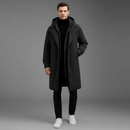 Trench Imbottito Impermeabile Uomo | Giacca Lunga con Cappuccio