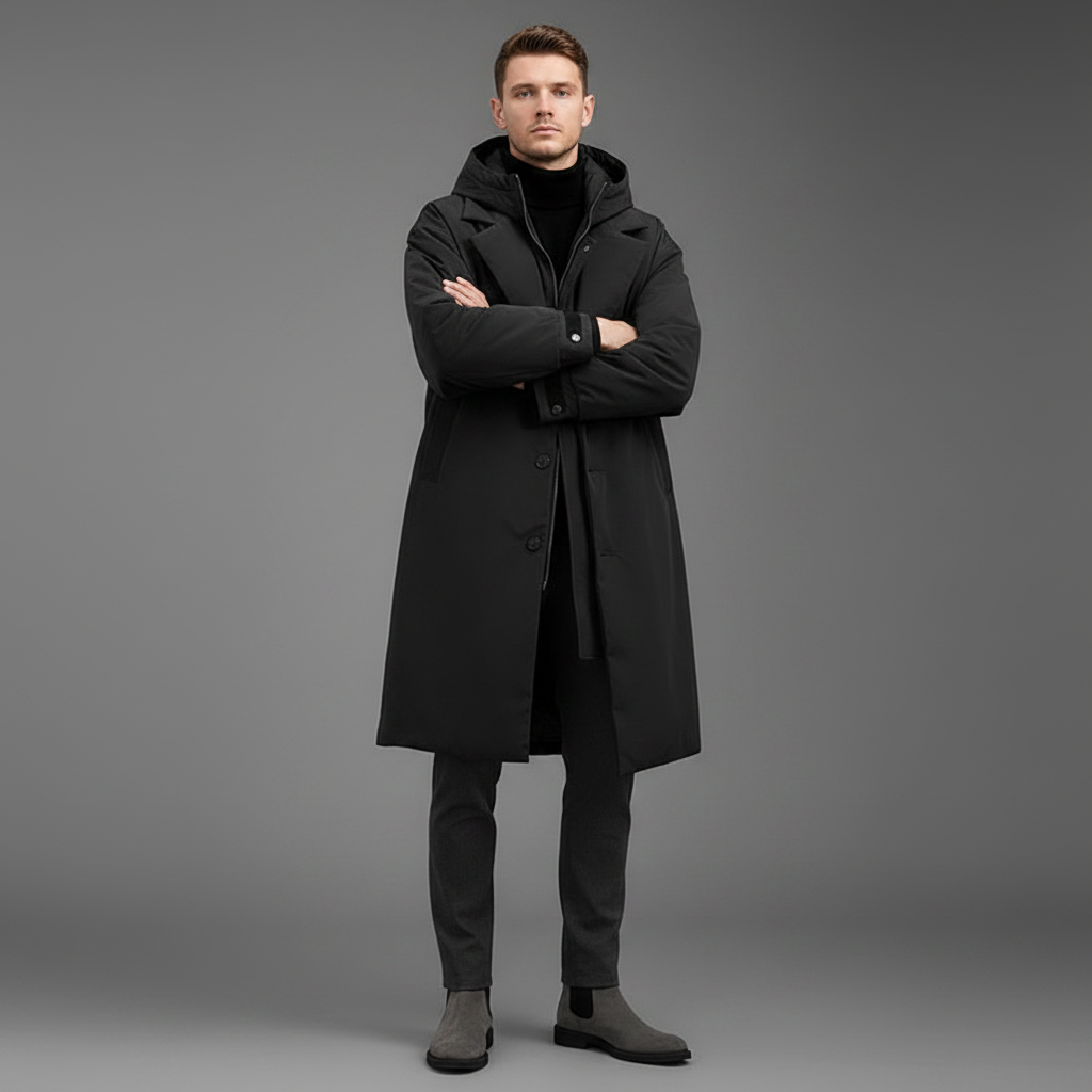 Trench Imbottito Impermeabile Uomo | Giacca Lunga con Cappuccio