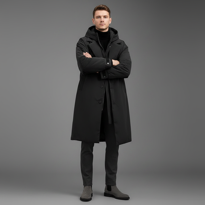 Trench Imbottito Impermeabile Uomo | Giacca Lunga con Cappuccio