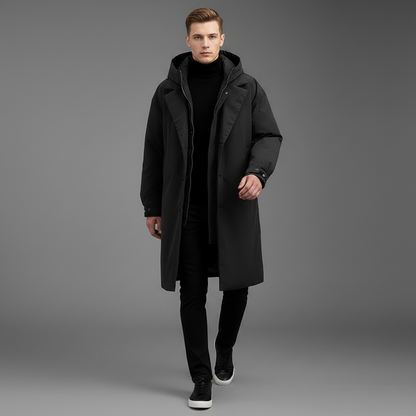 Trench Imbottito Impermeabile Uomo | Giacca Lunga con Cappuccio