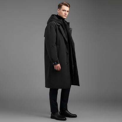 Trench Imbottito Impermeabile Uomo | Giacca Lunga con Cappuccio