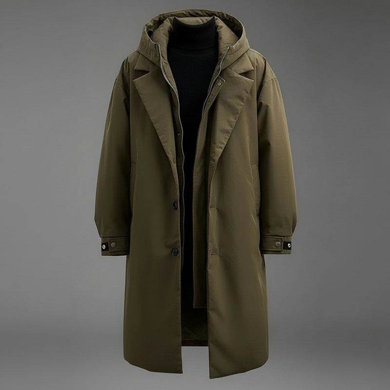 Trench Imbottito Impermeabile Uomo | Giacca Lunga con Cappuccio